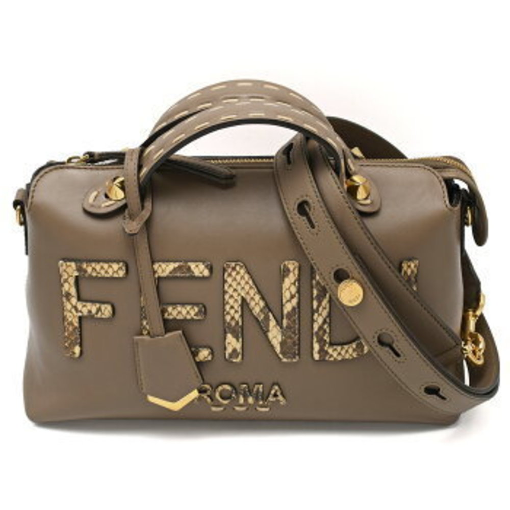 Fendi Visible Handbag Logo Leather Python Grey Be… - image 1
